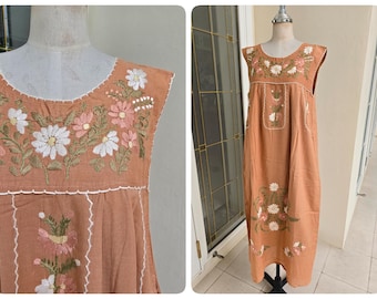 Handmade, Embroidered Mexican Oaxacan Inspired Cotton Sundress ,  Bohemian Sundress, Beach Wear, Swim Cover Up