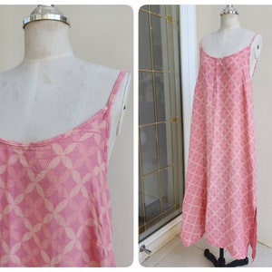 Pink Double Cotton Gauze Slip Dress, Cotton Slip Dress with Side Split, Long Night Gown in Light Cotton