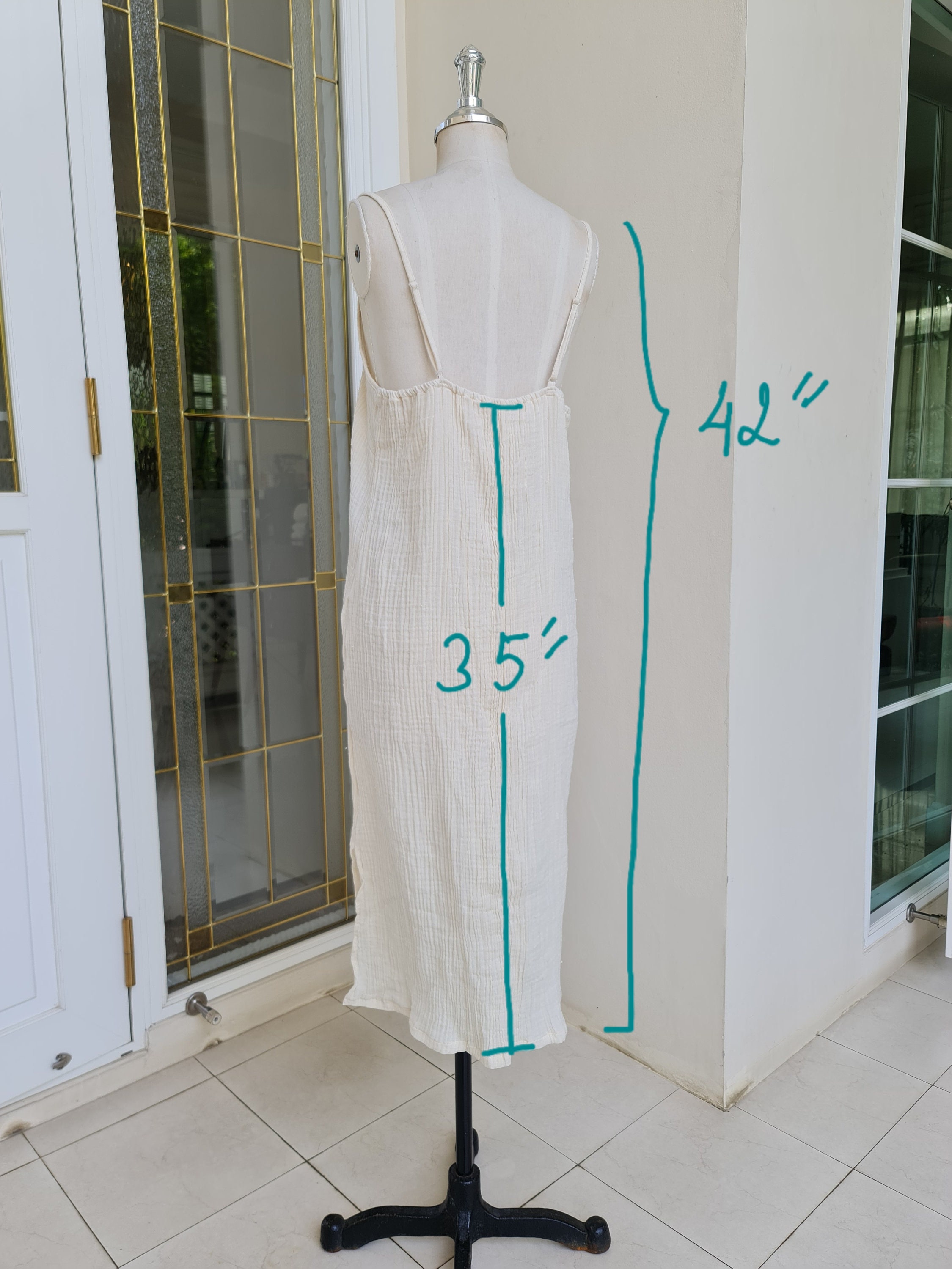 Double Cotton Gauze Slip Dress Midi Cotton Slip Dress With Etsy