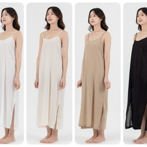 Long Cotton Slip Dress, Maxi Slip dress with Side Split, Long Night Gown in Light Cotton, Petticoat