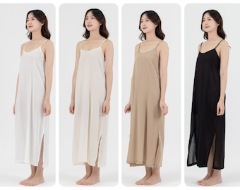 Long Cotton Slip Dress, Maxi Slip dress with Side Split, Long Night Gown in Light Cotton, Petticoat