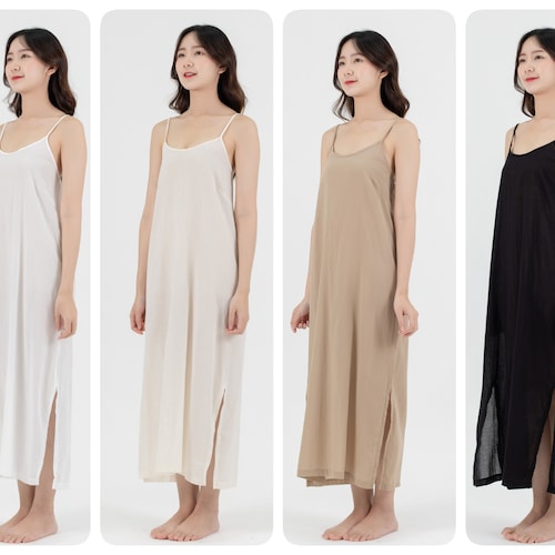 Cotton Slip Long Under Dress Liner Underworks Maxi Length Pantliner Nylon  Beige Medium