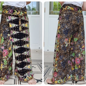 Thai Fisherman Pants in Cotton Batik Hand Printed and dyed in Black with Navy, Casual Wrap Pants, Lounge-wear, Night Pants, Beach Wear