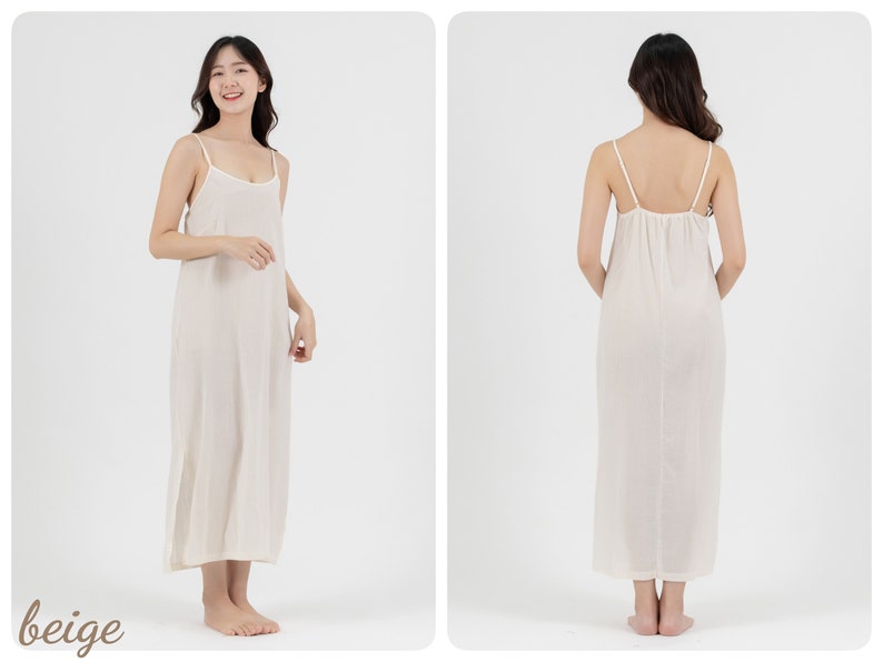 Long Cotton Slip Dress, Maxi Slip dress with Side Split, Long Night Gown in Light Cotton, Petticoat image 3