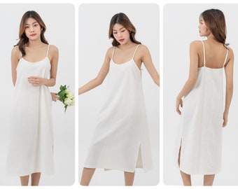 Robe slip en coton, robe slip en coton avec fente latérale, robe de nuit, sous robe, jupon