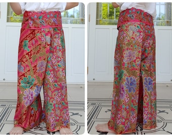 Thai Fisherman Pants in Cotton Batik Printed, Casual Wrap Pants, Lounge-wear, Night Pants, Wrap pants, Unisex Pants