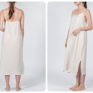 Double Cotton Gauze Slip Dress, Cotton Slip Dress with Side Split, Long Night Gown in Light Cotton