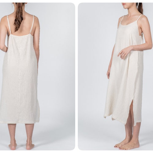 Long Cotton Slip Dress Maxi Slip Dress With Side Split Long Etsy