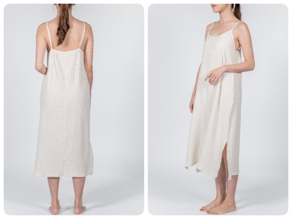 Double Cotton Gauze Slip Dress Cotton Slip Dress With Side Split