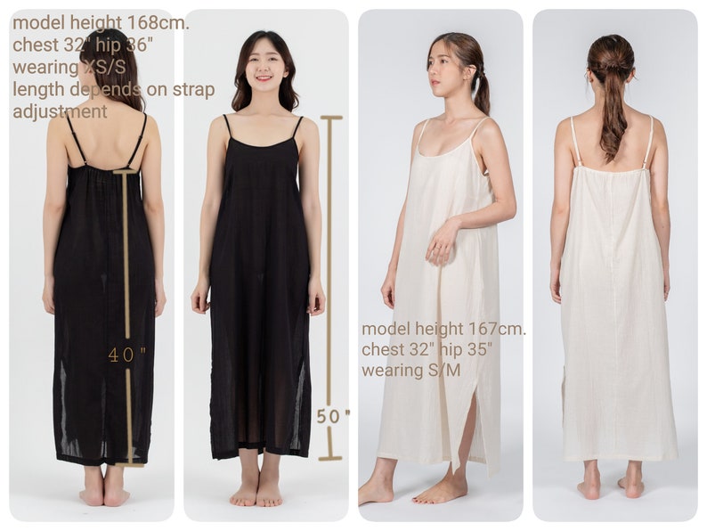 Long Cotton Slip Dress, Maxi Slip dress with Side Split, Long Night Gown in Light Cotton, Petticoat image 7