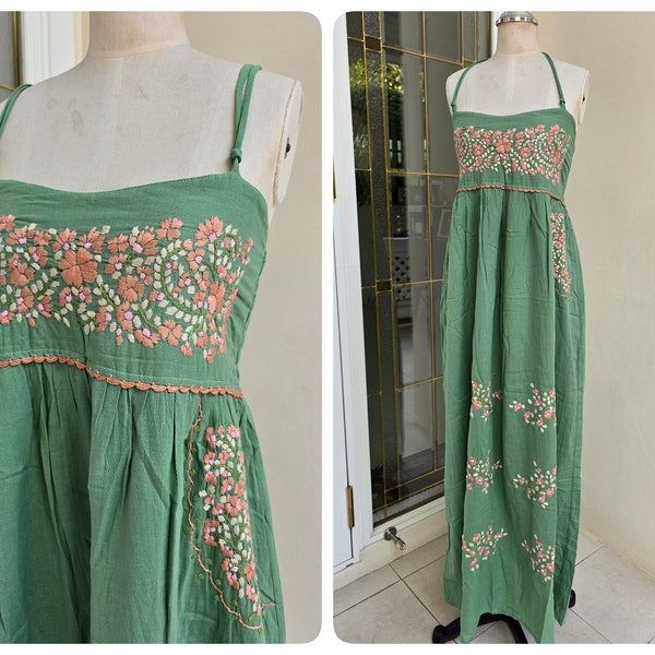 Hand Embroidery Mexican Inspired Maxi Dress, Cotton Tube Dress, Bohemian Dress, Bridesmaid Beach Dress, Swim Cover Up