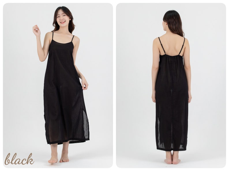 Long Cotton Slip Dress, Maxi Slip dress with Side Split, Long Night Gown in Light Cotton, Petticoat image 5