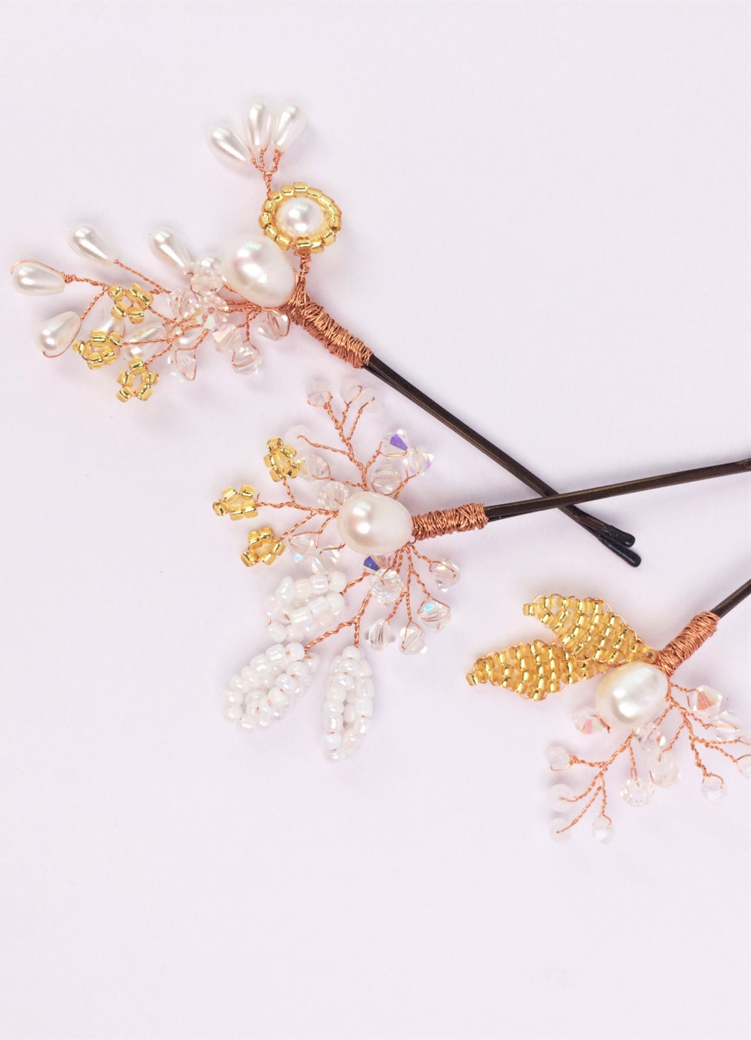 Bridal Rose Gold Hair Pins Set of 3 Floral Hair Pins Bridal Etsy Hong