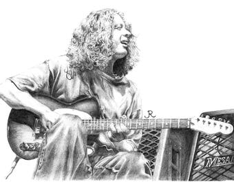 Michael Houser - Widespread Panic, 11 x 17 Hand Drawn, Black & White Print by Artist Jessie Rae Gadbury