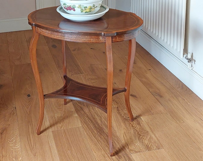 Edwardian Mahogany & Marquetry Inlaid Occasional Table by Shoolbred