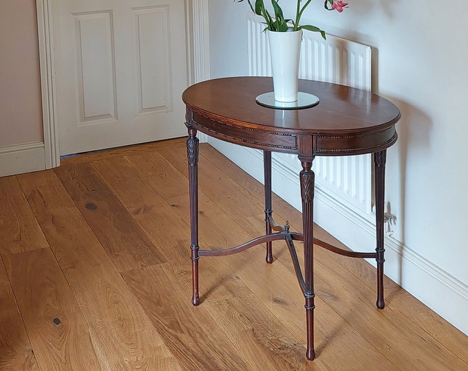 Early 20thC Mahogany Oval Top Table with Arched X-Stretcher