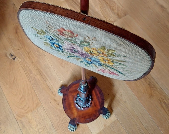 Mid 19thC Rosewood Pole Screen with Tapestry Panel