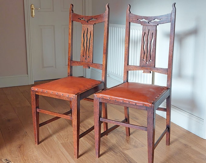 A Pair of Oak Arts & Crafts Period Side or Hall Chairs