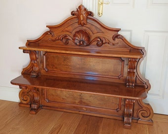 Late Victorian French? Walnut Backboard with Shelves