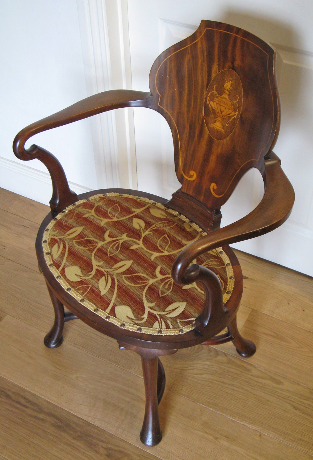 Edwardian Art Nouveau Mahogany Lady's Desk Chair with Oval Seat
