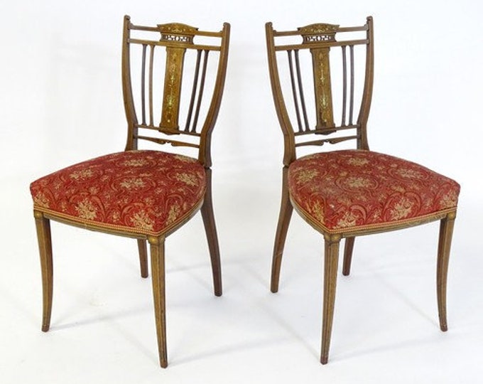 A Pair of Late Victorian Rosewood & Inlaid Side Chairs
