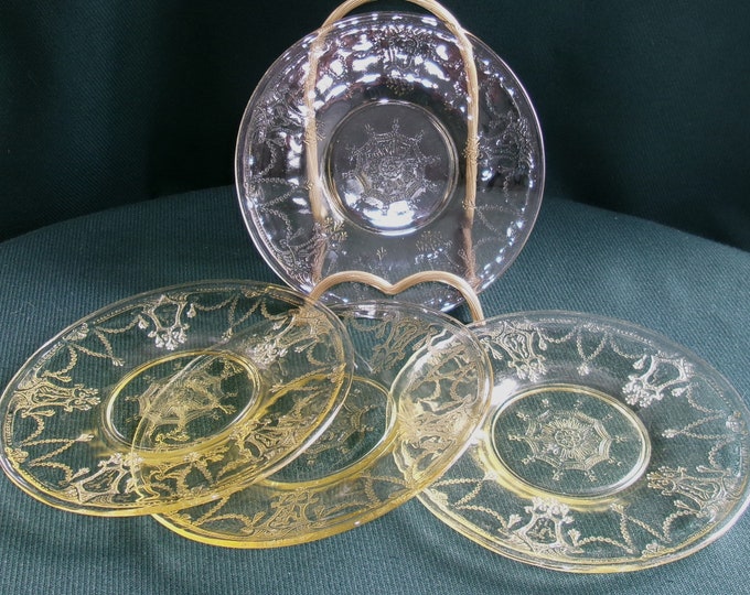 Yellow Depression Glass Dessert Plates, Set of 4 RESERVED FOR SUSAN M