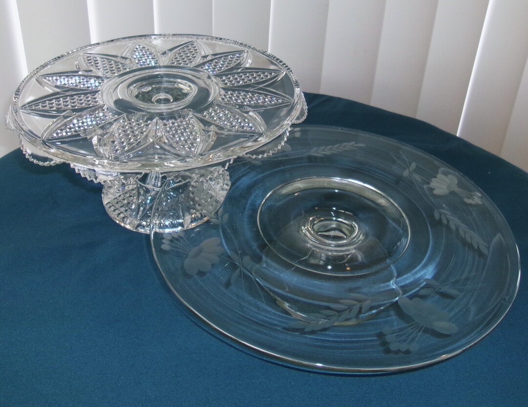 Vintage Crystal Cake Stand Pair Etsy