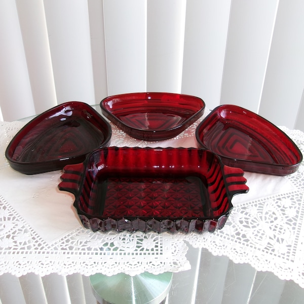 Ruby Red Snack Tray Set, Anchor Hocking 4 Pc.