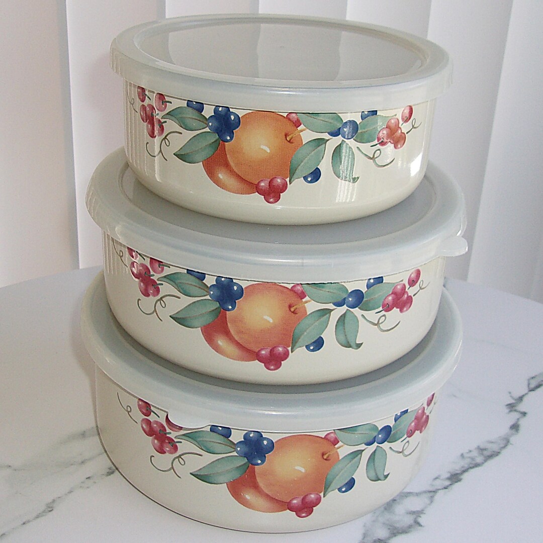 Corelle Metal Enamel Abundance Storage Mixing Bowls With Lids Set - Etsy