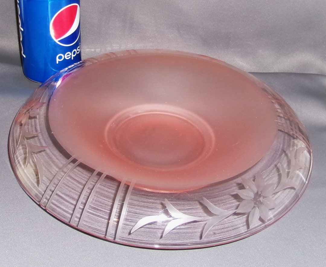Pink Depression Glass Etched Floral Rolled Edge Console Bowl Etsy