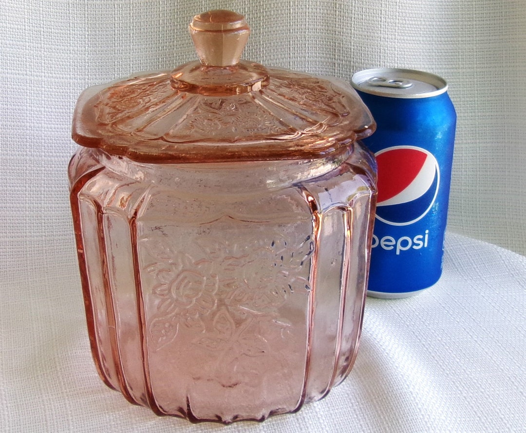 Vintage Pink Depression Glass Biscuit Jar Cookie Jar Etsy