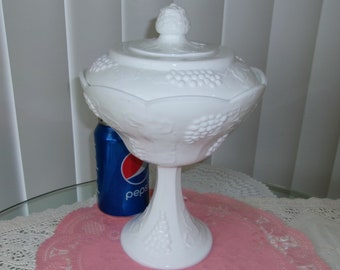 Westmoreland White Milk Glass Compote with Lid Pedestal Candy Dish