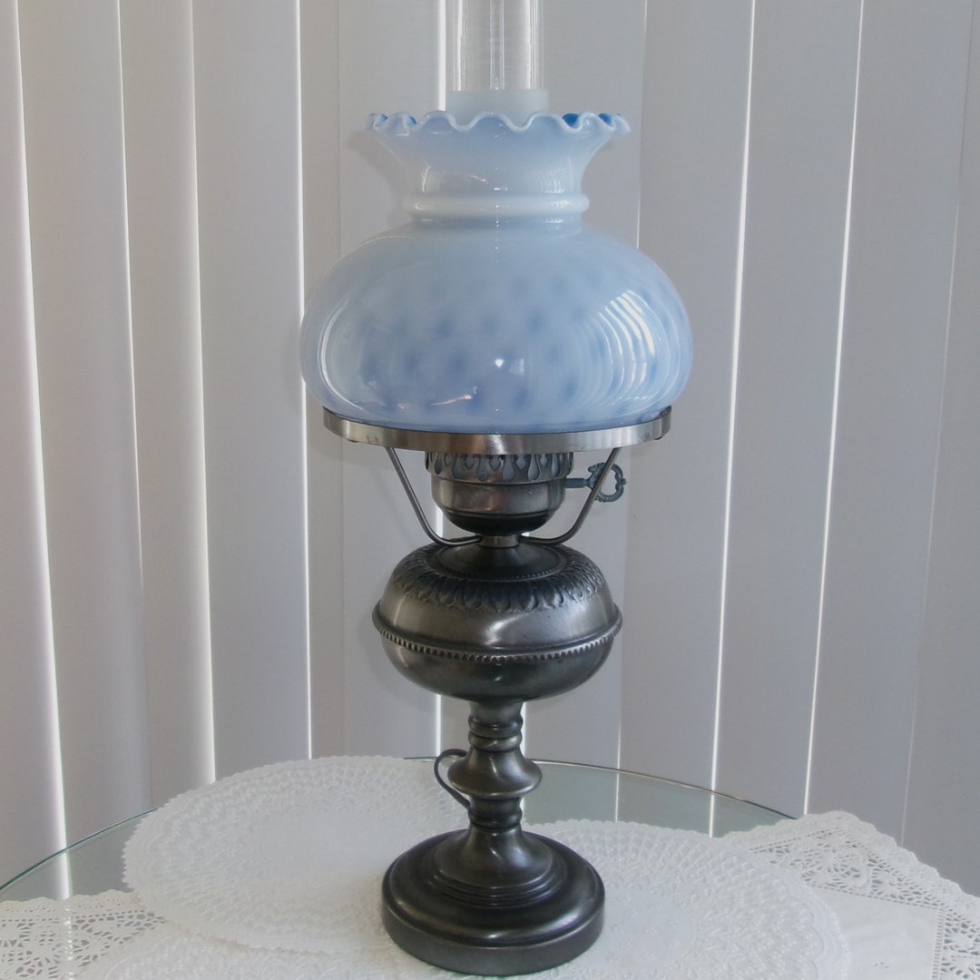Vintage Hurricane Table Lamp, Blue Dot Globe Etsy
