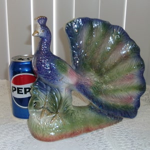 Vintage Ceramic Peacock Figurine, 10"