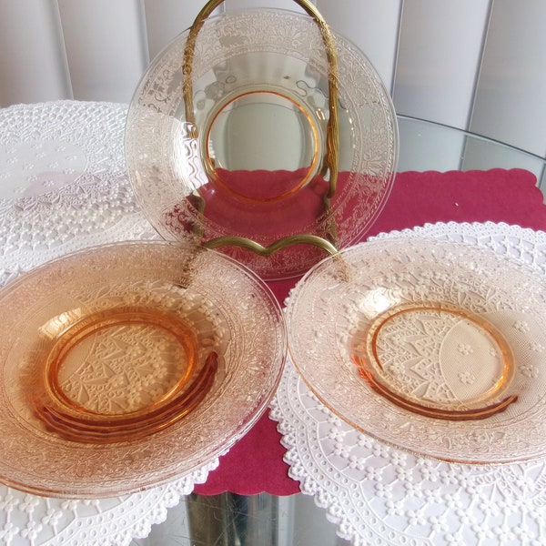 Pink Depression Glass Bread, Dessert Plates, 4 Pc.