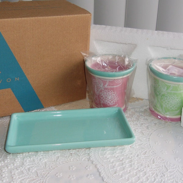 Avon Flower Pot Candles With Tray, New In Box