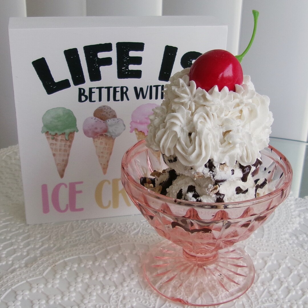 Faux Ice Cream Sundae Prop, Décor, With Pink Depression Glass - Etsy