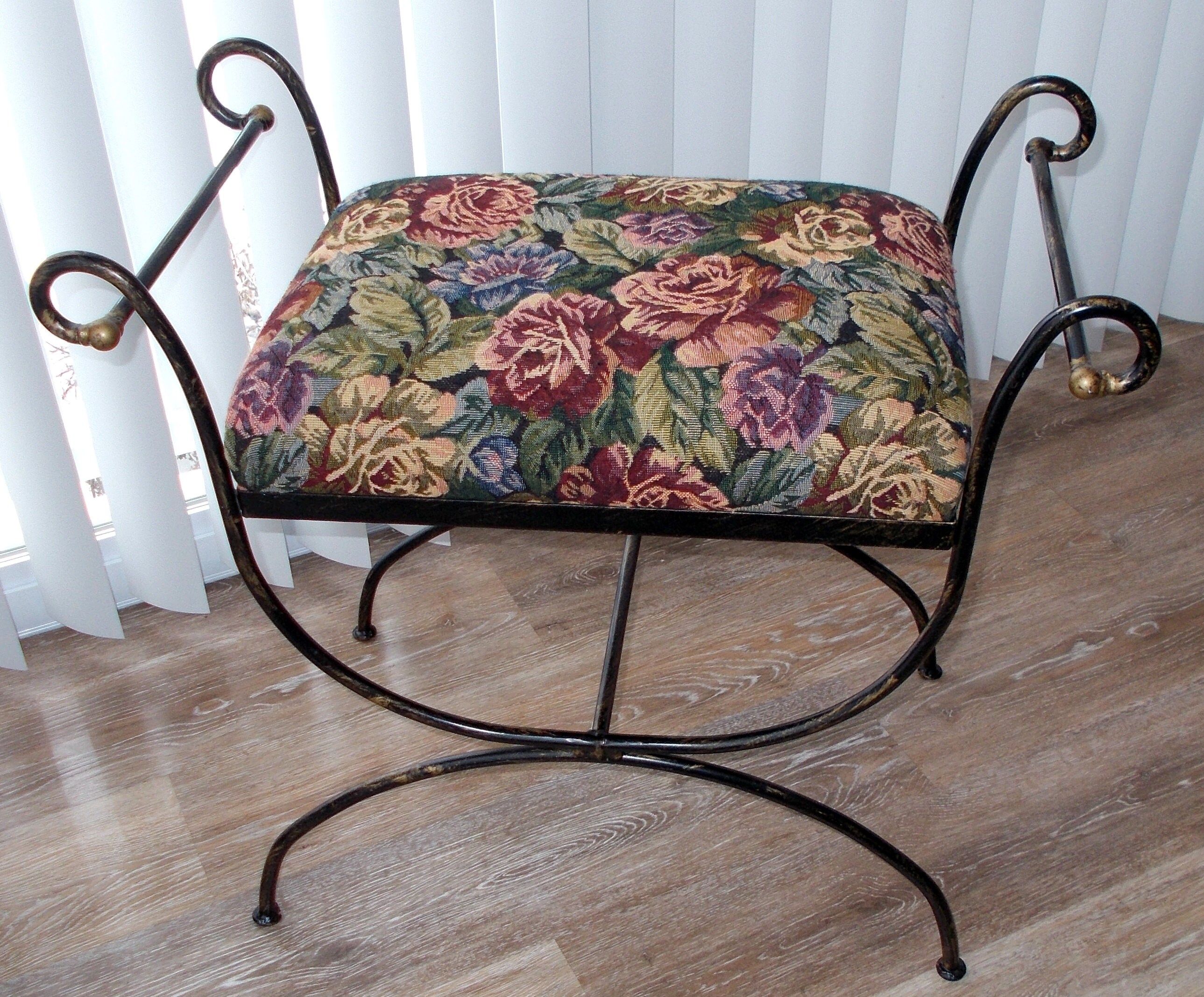 Vintage Hollywood Regency Iron Vanity Stool Bench Etsy