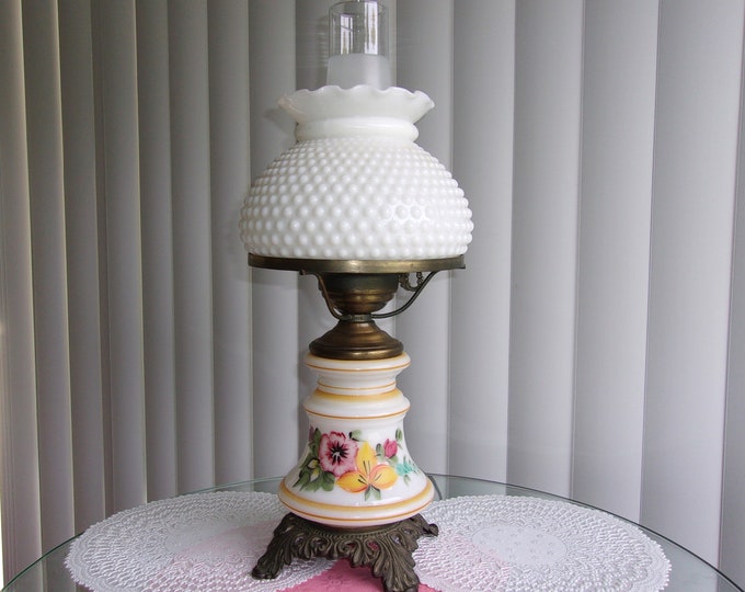 Vintage Hurricane Table Lamp Yellow Floral Etsy
