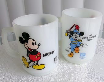 Vintage Pair Mickey Mouse Mugs, Anchor Hocking Pepsi Series