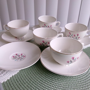 Vintage Wedgwood Pink Hope Cups & Saucers, 10 Pc