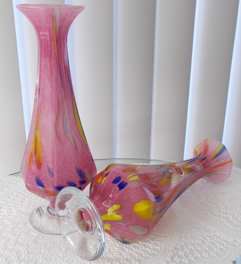 Vintage Pair Lavorazione Murano Pink Splatter Vases Italian Etsy