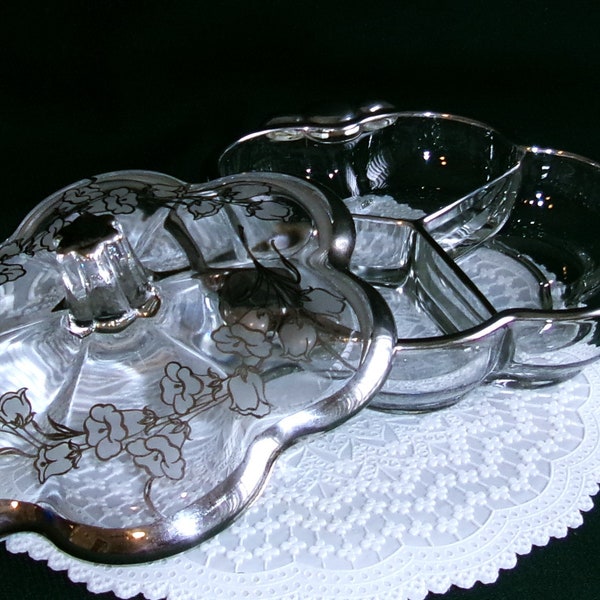 Vintage Silver City Glass Divided Relish Dish With Lid