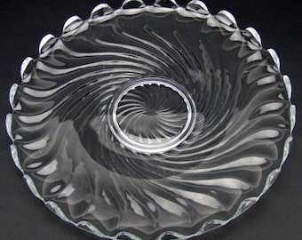 Fostoria Colony Round Platter Torte Plate Scalloped Edge 15" Swirl Clear Glass