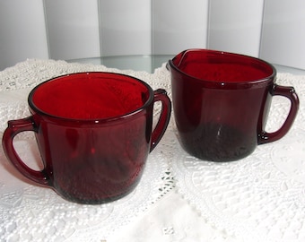 Anchor Hocking Ruby Red Sugar & Creamer Set