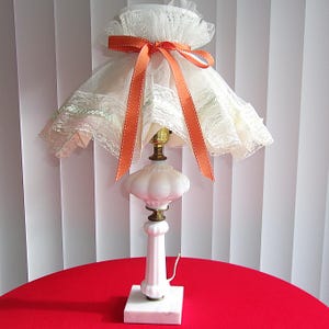 Vintage Milk Glass Table Lamp With Plastic Frilly Shade