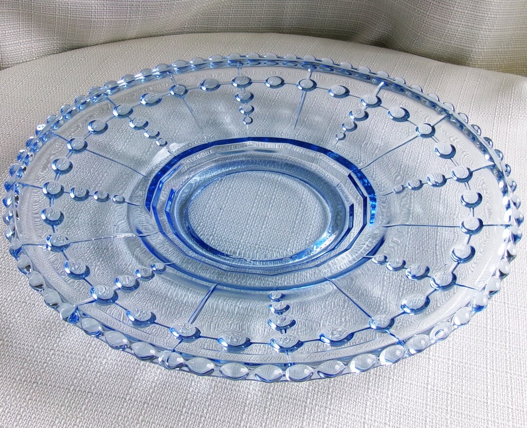 Vintage Blue Tinted Bubble Glass Platter Etsy