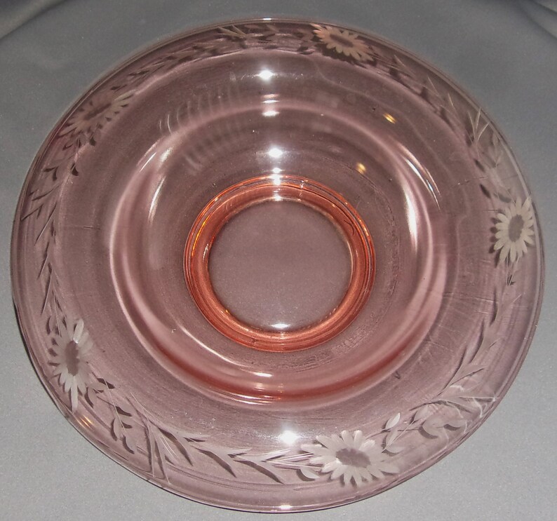 Pair Pink Depression Glass Etched Floral Rolled Edge Console Etsy