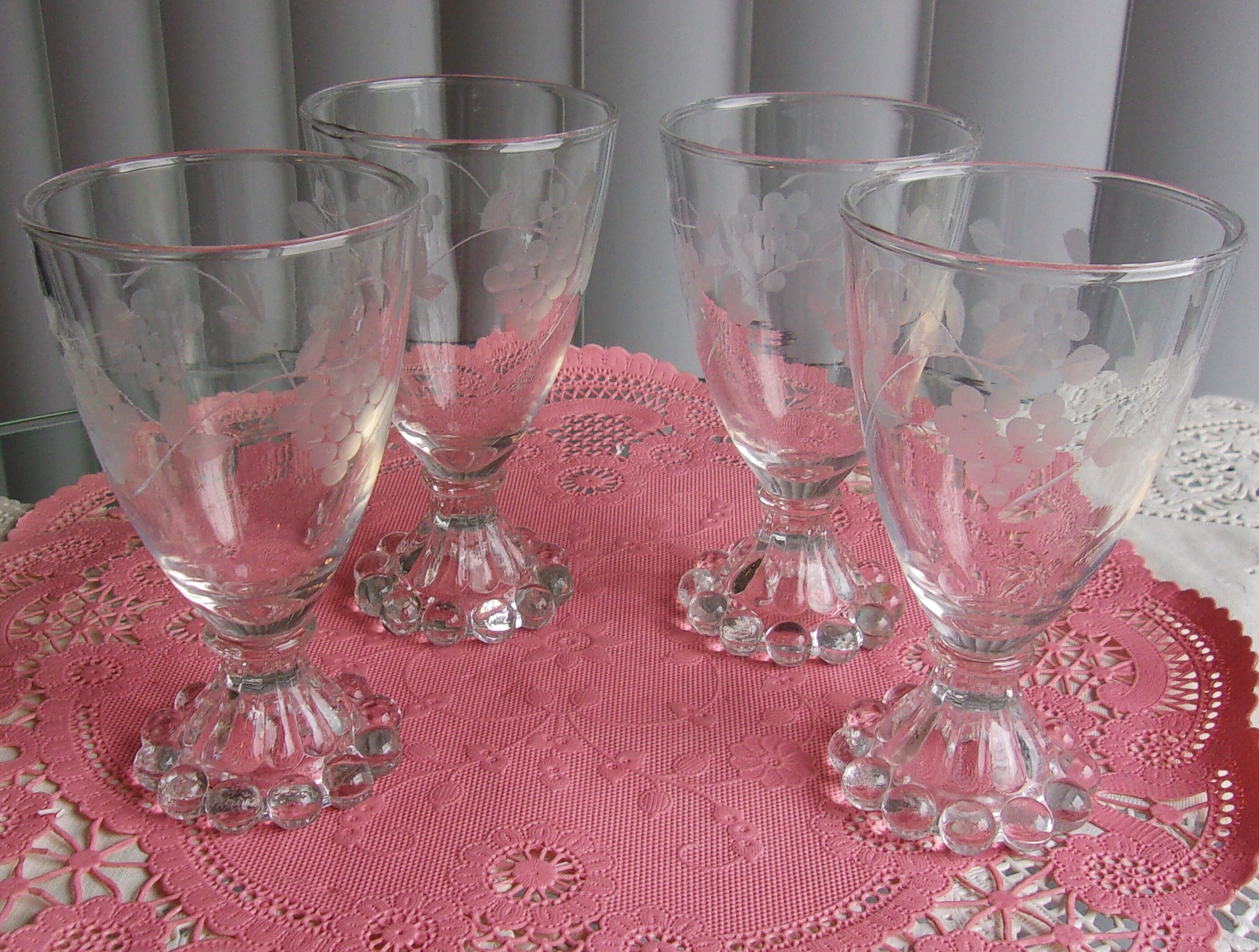 Vintage Etched Wine Glasses Imperial Candlewick Grapes Set Etsy