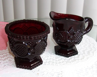Vintage Avon Cape Cod Ruby Red Creamer and Sugar Bowl Set